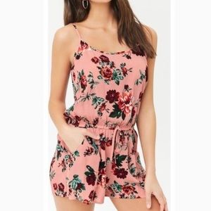 Pink Floral Drawstring Romper